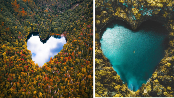 Lake Toyoni, a naturally occurring heart-shaped lake in Japan